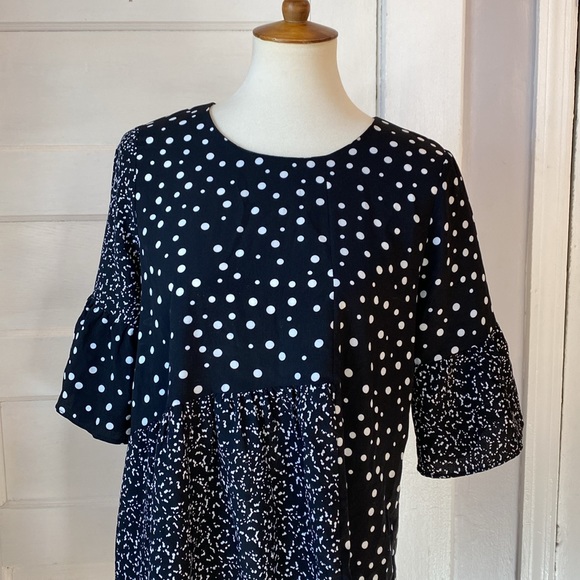 Caara Black and White Polka Dot Shift Dress, Size M - Picture 6 of 14